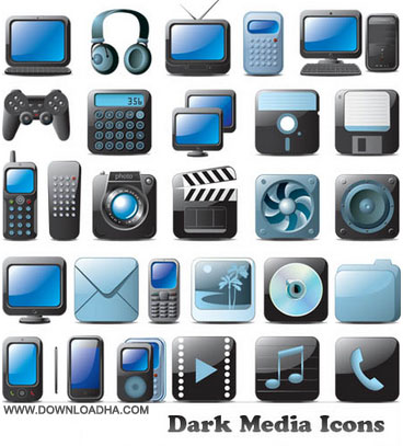 dark media icons آیکون های رسانه ای تیره رنگ به صورت وکتور Dark Media Icons
